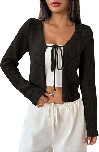 Milumia Women's Long Sleeve Cardigan Tie Front V Neck Knit Top Lightweight Shrug Sweaters in Saudi Arabia