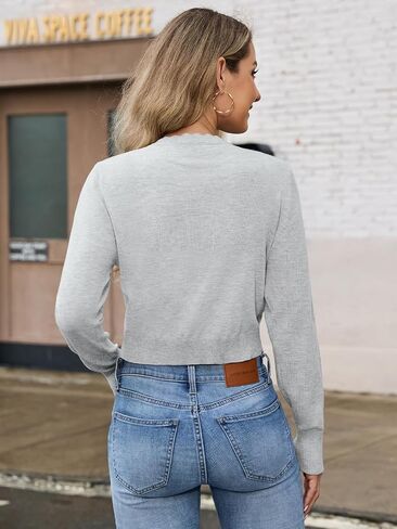 Women's Crewneck Cropped Cardigan Sweaters 2025 Long Sleeve Button Down Knit Bolero Shrug in Saudi Arabia