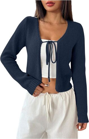 Milumia Women's Long Sleeve Cardigan Tie Front V Neck Knit Top Lightweight Shrug Sweaters in Saudi Arabia
