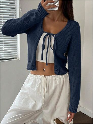 Milumia Women's Long Sleeve Cardigan Tie Front V Neck Knit Top Lightweight Shrug Sweaters in Saudi Arabia