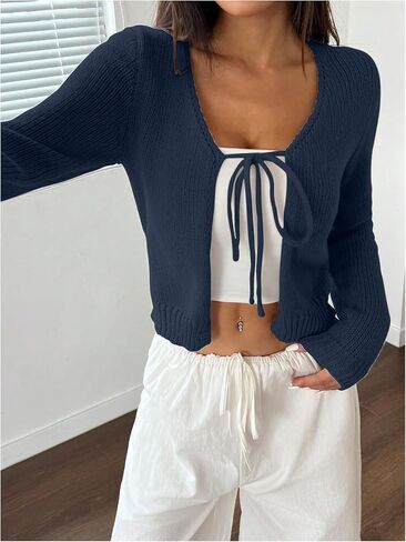Milumia Women's Long Sleeve Cardigan Tie Front V Neck Knit Top Lightweight Shrug Sweaters in Saudi Arabia