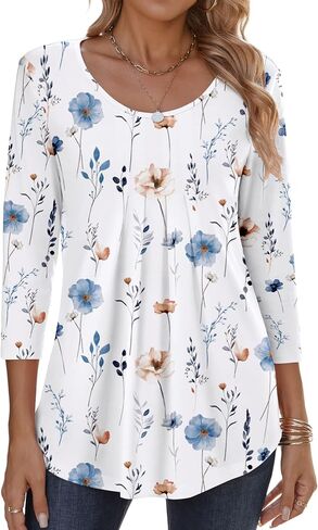 Zeagoo Plus Size Tops for Women Floral Tees Fall 2025 Fashion Crew Neck 3/4 Sleeve Shirt Boho Tunics in Saudi Arabia