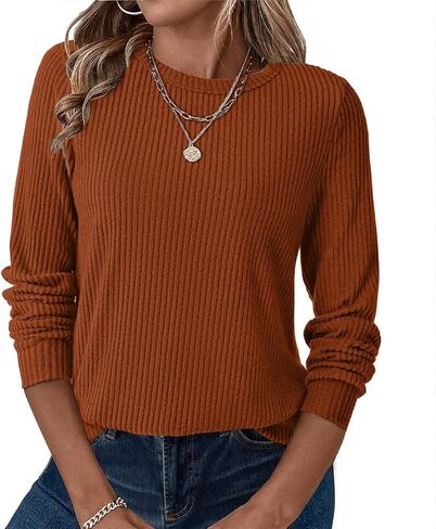 قمصان نسائية بأكمام طويلة وخفيفة الوزن موضة خريف 2025 بلوفر علوي عصري بياقة دائرية وبلوزات متماسكة in Kuwait