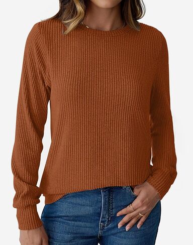 قمصان نسائية بأكمام طويلة وخفيفة الوزن موضة خريف 2025 بلوفر علوي عصري بياقة دائرية وبلوزات متماسكة in Kuwait