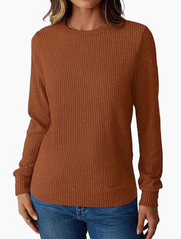 قمصان نسائية بأكمام طويلة وخفيفة الوزن موضة خريف 2025 بلوفر علوي عصري بياقة دائرية وبلوزات متماسكة in Kuwait