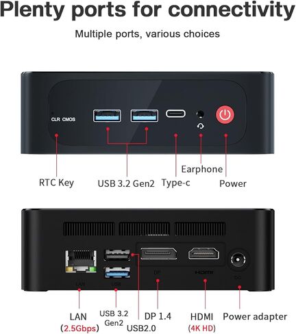 كمبيوتر صغير Beelink EQi12، Core i7 12650H (10C/16T، بحد أقصى 4.7 جيجا هرتز) كمبيوتر صغير، 24 جيجا LPDDR5 5200 ميجا هرتز و500 جيجا PCle4.0 SSD، كمبيوتر مكتبي هادئ مع شبكة NIC مزدوجة، Dual 4K HDMI، WiFi6، BT5.2، USB3. 0، يو اس بي سي in Kuwait