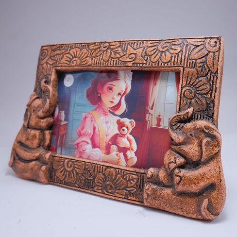 The Crown and The Free - DARUNITA HomeDeCor - Elephant Picture Frame 4 x 6 | Handmade Recycled Sawdust Frame | Sustainable 3D Elephant Photo Frame Décor for Wall & Tabletop | 6.1 x 9.5 inches | Made in Thailand in Saudi Arabia