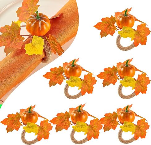 مجموعة حلقات مناديل عيد الشكر للخريف مكونة من 12 قطعة - حامل مناديل عيد الشكر للخريف، حلقات منديل اليقطين الأبيض لتزيين الطاولة، وليمة الخريف، والزفاف، والعطلات، وحفلات العشاء in Kuwait