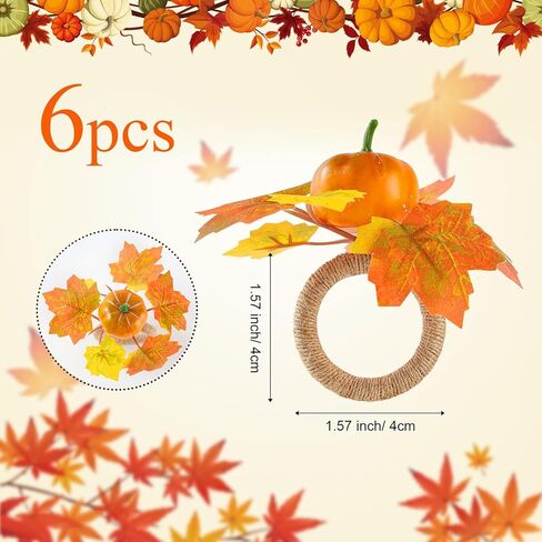 مجموعة حلقات مناديل عيد الشكر للخريف مكونة من 12 قطعة - حامل مناديل عيد الشكر للخريف، حلقات منديل اليقطين الأبيض لتزيين الطاولة، وليمة الخريف، والزفاف، والعطلات، وحفلات العشاء in Kuwait