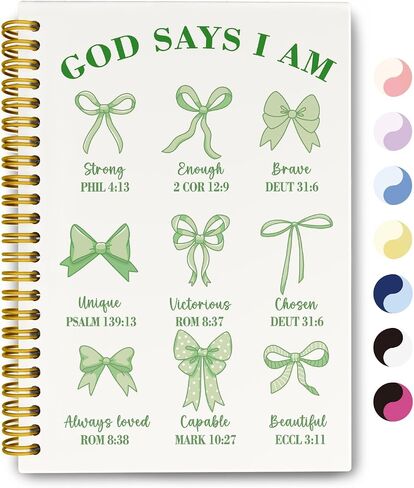 Coquette Pink Bows Bible Bible دفتر ، هدايا مسيحية للنساء للبنات ، يقول الله إنني مجلة صلاة الكتاب المقدس المسيحية ، دفتر ملاحظات الكنيسة ، دفتر غلاف مضبوط على دفتر 5.5 × 8.3 in Saudi Arabia