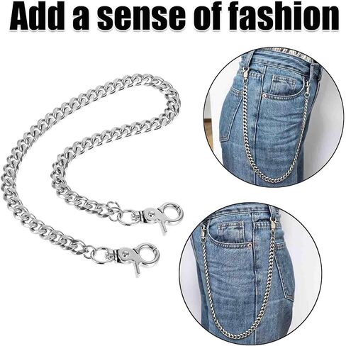 سلسلة المحفظة للرجال، سلاسل السراويل حزام حلقة جان جيب سلسلة راكب الدراجة النارية للرجال الأولاد النساء الهيب هوب الشرير الجينز، بنطلون الثقيلة سلاسل المفاتيح الطويلة الملحقات القوطي (الفضة) in Saudi Arabia