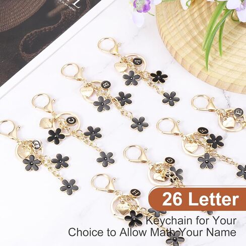 MECCANIXITY Initial Letter Keychain with Love You Heart, Cute Flower Keychain Charm in Saudi Arabia