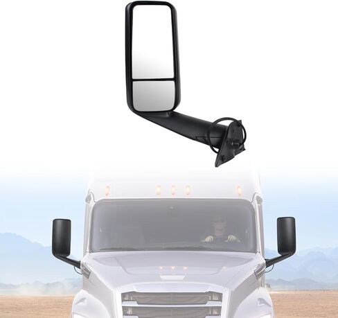 مرآة باب مع استبدال للذراع لعام 2018-2024 Freightliner Cascadia، ملحقات Cascadia لشبه الشاحنات، مزودة بمحرك بسخان، أسود، الركاب/الجانب الأيمن in Kuwait