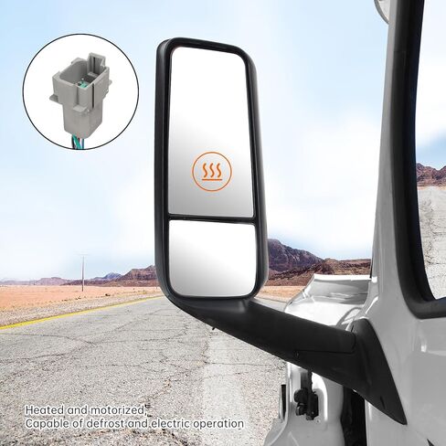مرآة باب مع استبدال للذراع لعام 2018-2024 Freightliner Cascadia، ملحقات Cascadia لشبه الشاحنات، مزودة بمحرك بسخان، أسود، الركاب/الجانب الأيمن in Kuwait