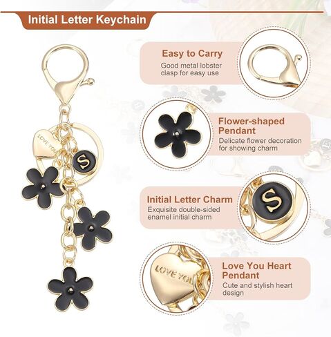 MECCANIXITY Initial Letter Keychain with Love You Heart, Cute Flower Keychain Charm in Saudi Arabia
