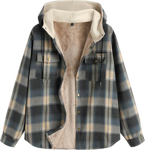 ZAFUL Men's Casual Plaid Fleece Jacket Unisex Men Drawstring Hooded Coat Fuzzy Hoodie in Kuwait