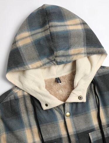 ZAFUL Men's Casual Plaid Fleece Jacket Unisex Men Drawstring Hooded Coat Fuzzy Hoodie in Kuwait