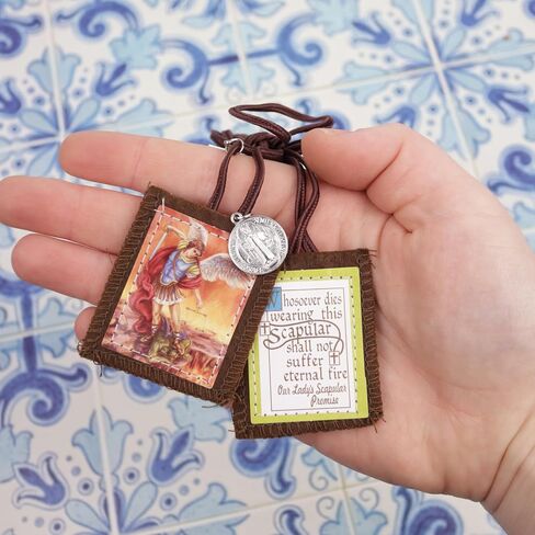 Needzo Saint Michael Scapular مع ميداليات، يتميز بصليب وميدالية St Benedict، هدايا كاثوليكية تعبدية، 24.5 بوصة in Kuwait