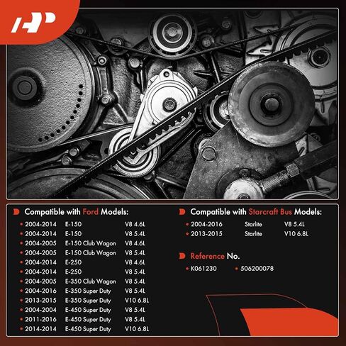 A-Premium Engine Serpentine Drive Belt Compatible with Ford & Starcraft Bus Cars - E-250 04-14, E-150 E-350 Club Wagon 04-05, E-350 E-450 Super Duty 04-16, Starlite 04-16, Aftermarket Air Conditioning in Saudi Arabia