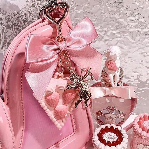 عطر فلاور نوز ستروبيري كيوبيد الصلب، سحر حقيبة الكيك، عطور السفر المحمولة، عطور طويلة الأمد، 2 في 1 محفظة سلسلة مفاتيح وردية لطيفة للنساء والفتيات وهدية عشاق القوس، 0.11 أونصة (باقة ليتشي) in Kuwait