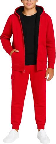 Boys' Sherpa Fleece Jogger Set - 2 Piece Basic Solid Full Zip Warm Cozy Sherpa Hoodie and Sweatpants (Size: 8-18) in Kuwait