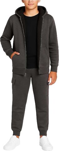 Boys' Sherpa Fleece Jogger Set - 2 Piece Basic Solid Full Zip Warm Cozy Sherpa Hoodie and Sweatpants (Size: 8-18) in Saudi Arabia