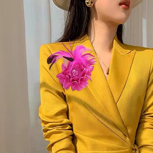 Multi-function Feather Flower Brooch Pins & Hair Clips for Women Girls Corsage Brooch Party Ceremony Accessories Dance Banquet Pins Headdress in Kuwait