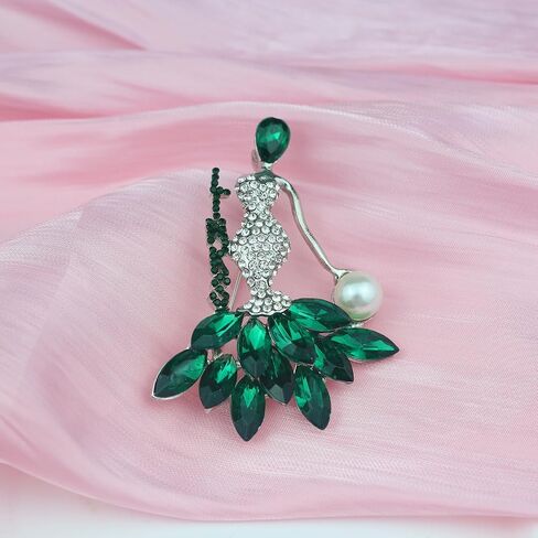 Greek Sorority Brooch Pin for Women Sorority Gift Paraphernalia Jewelry Green Rhinestone Pearl Brooch Pin Sisterhood Graduation Gift for Soror Sister in Saudi Arabia