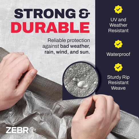 قماش القنب عالي التحمل باللون البني/الفضي مقاس 8 × 10 بوصات مع حلقات معززة - سمك 10 مل - قماش بلاستيكي مقاوم للماء مزدوج الجوانب - غطاء كبير من القماش المشمع للتخييم في الهواء الطلق، قماش القنب RV المطر - زيبرو in Kuwait