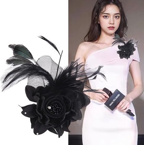 Multi-function Feather Flower Brooch Pins & Hair Clips for Women Girls Corsage Brooch Party Ceremony Accessories Dance Banquet Pins Headdress in Kuwait