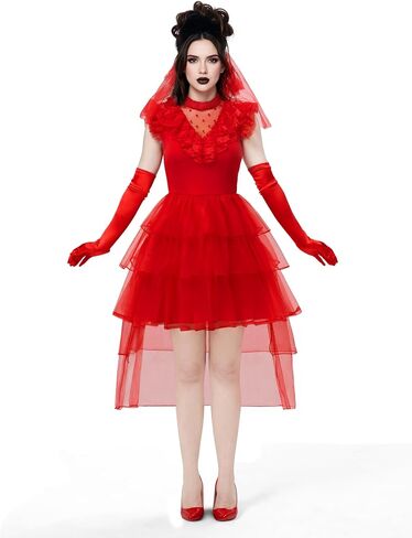 Spooktacular Creations Halloween Red Bride Costume Women, Red Gothic Wedding Dress Women for Halloween Party in Saudi Arabia