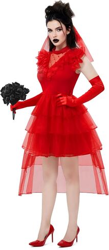 Spooktacular Creations Halloween Red Bride Costume Women, Red Gothic Wedding Dress Women for Halloween Party in Saudi Arabia