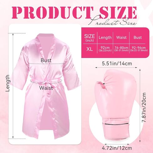 2 Pcs Halloween Boxing Costume for Women with XL Pink Satin Robe and Gloves for Adults Women Boxer Cosplay Party Fight Night Party Attire Outfit in Saudi Arabia