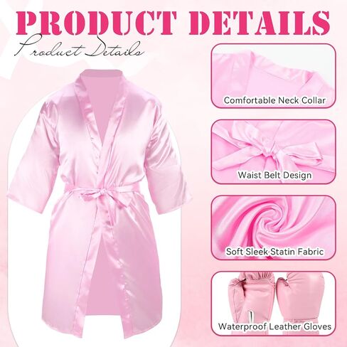 2 Pcs Halloween Boxing Costume for Women with XL Pink Satin Robe and Gloves for Adults Women Boxer Cosplay Party Fight Night Party Attire Outfit in Saudi Arabia