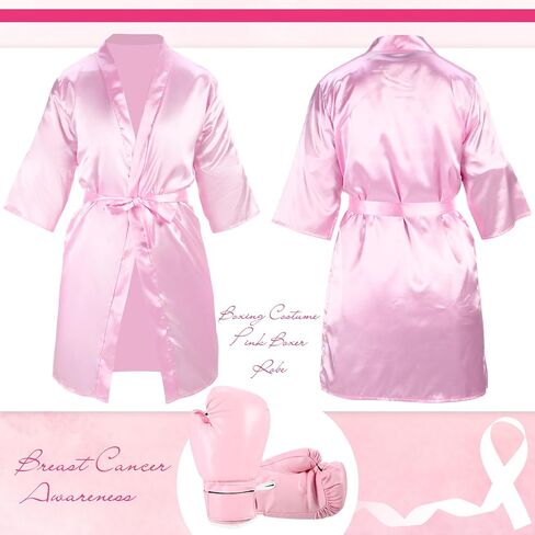 2 Pcs Halloween Boxing Costume for Women with XL Pink Satin Robe and Gloves for Adults Women Boxer Cosplay Party Fight Night Party Attire Outfit in Saudi Arabia