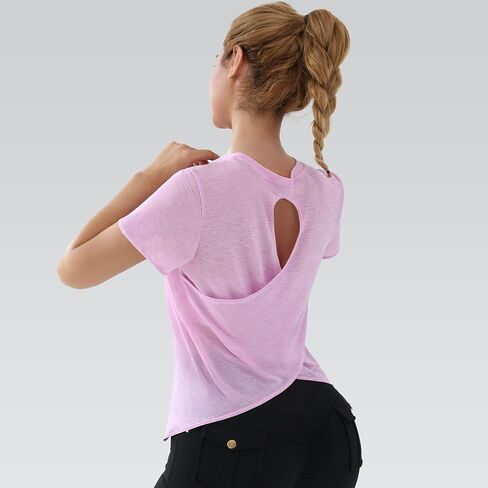 Women Open Back Workout Tops - Short Sleeve Backless Shirt Light Breathable for Gym Yoga Running Y2k Athletic Tee Shirt in Saudi Arabia