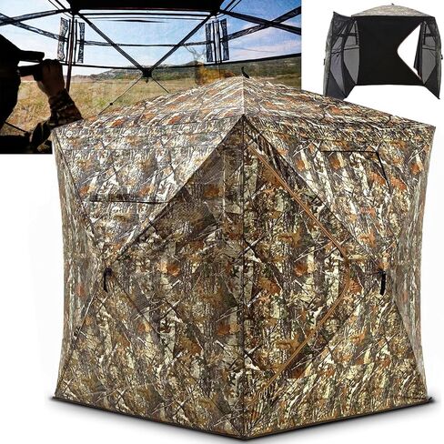 Hunting Blinds, Ground Blind See Through, Portable 2-3 Person, 270 Degree Pop-up Hunting Blind, Camouflage Hunting Blind for Deer & Turkey Hunting with Camouflage Cover(Standard) in Saudi Arabia
