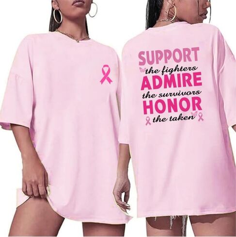 Oversized Breast Cancer Shirts for Women Breast Cancer Awareness Graphic Tee Cancer Care Gifts in Saudi Arabia