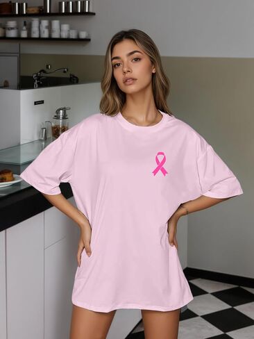 Oversized Breast Cancer Shirts for Women Breast Cancer Awareness Graphic Tee Cancer Care Gifts in Saudi Arabia
