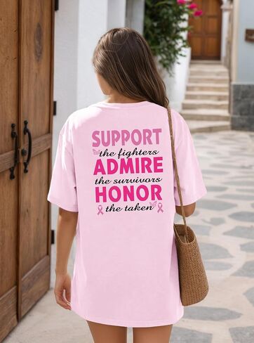 Oversized Breast Cancer Shirts for Women Breast Cancer Awareness Graphic Tee Cancer Care Gifts in Saudi Arabia