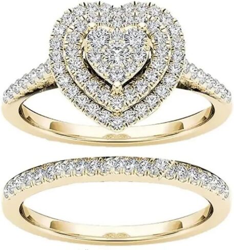 Sparkling 2Pcs Set Heart Cubic Zirconia Rings Female Wedding Band Accessories Jewelry in Saudi Arabia