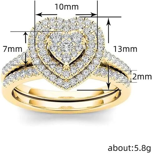 Sparkling 2Pcs Set Heart Cubic Zirconia Rings Female Wedding Band Accessories Jewelry in Saudi Arabia