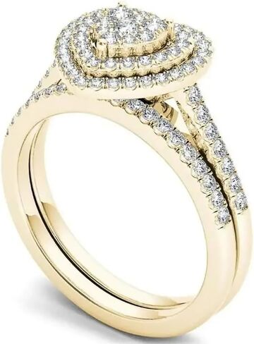 Sparkling 2Pcs Set Heart Cubic Zirconia Rings Female Wedding Band Accessories Jewelry in Saudi Arabia