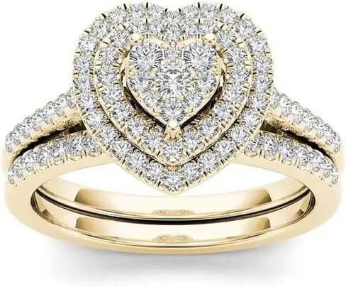 Sparkling 2Pcs Set Heart Cubic Zirconia Rings Female Wedding Band Accessories Jewelry in Saudi Arabia