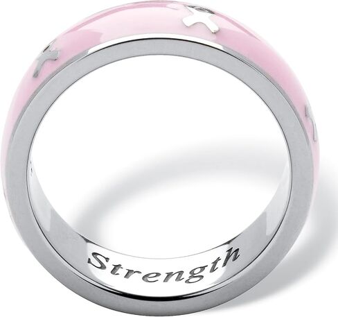 PalmBeach Stainless Steel Enamel Breast Cancer Ribbon Strength Inscribed Ring (6.5mm) Sizes 7-10 in Saudi Arabia