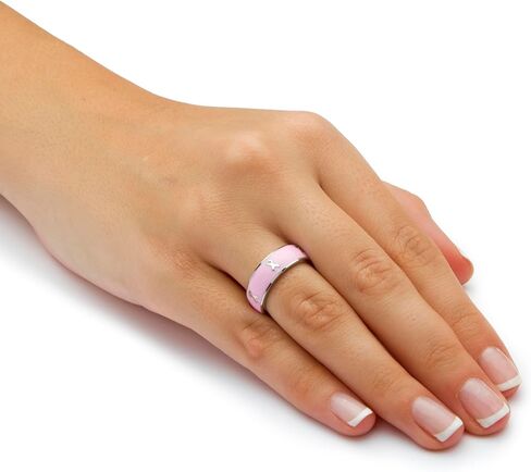 PalmBeach Stainless Steel Enamel Breast Cancer Ribbon Strength Inscribed Ring (6.5mm) Sizes 7-10 in Saudi Arabia