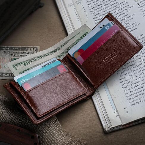 Coffee Premium Leather Wallet for Men with Flip ID -Inspire Series-RIFD Blocking Men's Wallet -Gifts for Men- Top Grain Bifold Leather Wallet- Dad Gifts in Saudi Arabia