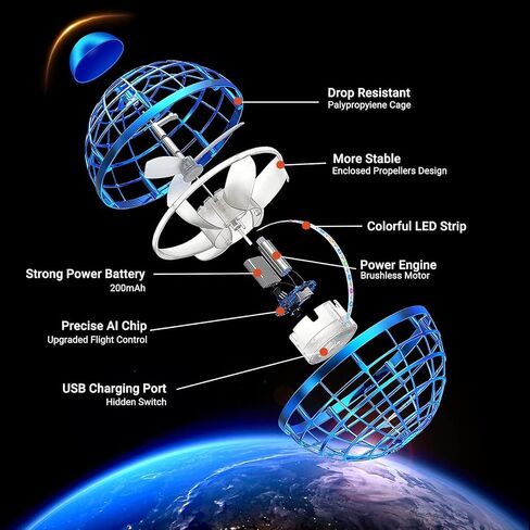 Flying Orb Ball Mini Drone: Hover Spinner Fly Boomerang Sphere Pro Galaxy Ball 2024 Upgraded - Magic Floating Galactic Globe Cosmic Hand Controlled with Led Light in Kuwait