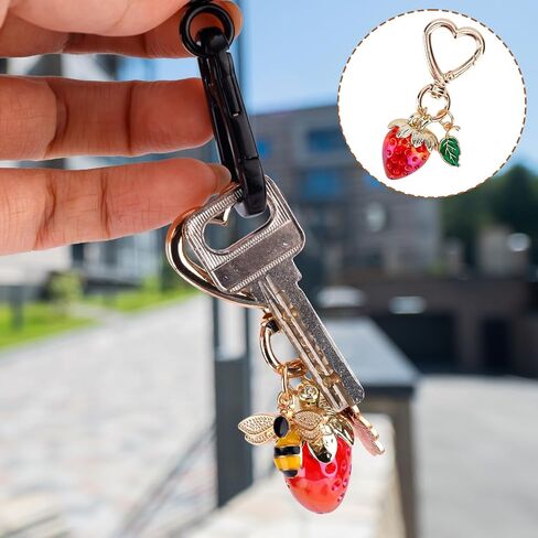 2pcs Strawberry Keychain, Cute Strawberry Bag Charms with Bee Daisy Flower Charm Metal Keyring Heart-Shaped Key Chain Accessories for Women's Purse Handbag Zipper Pull in Saudi Arabia