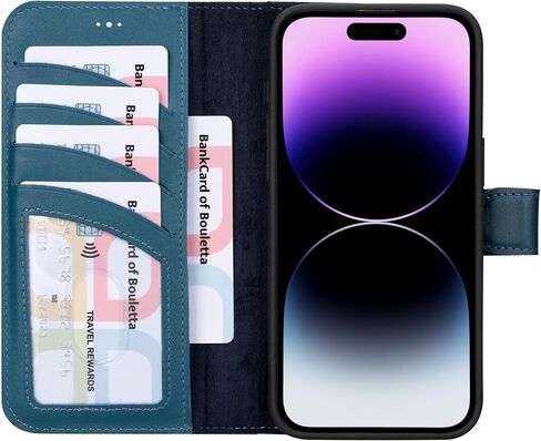 حافظة BOULETTA لهاتف iPhone 15 Pro Max متوافقة مع Magsafe من الجلد المحبب بالكامل، حافظة محفظة هاتف مغناطيسية قابلة للفصل (2 في 1) - 4 حاملات بطاقات مع RFID Blocking 6.7 بوصة، أسود in Kuwait